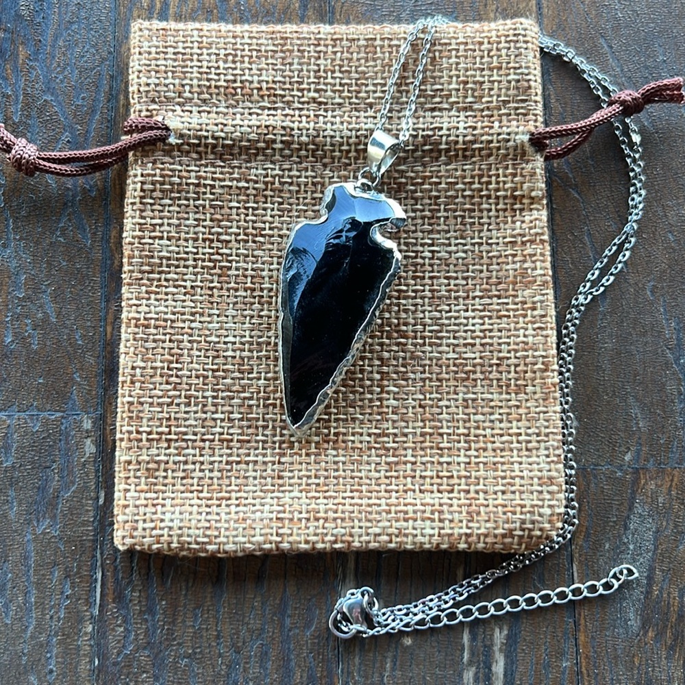 Brand New Black Obsidian Pendant with Stainless Steel Chain Obsidian Necklace - Picture 1 of 2